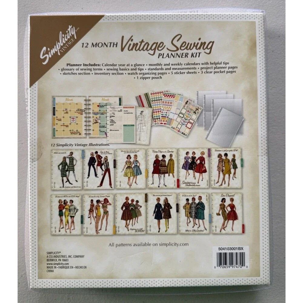 Simplicity Vintage Fashion Sewing 12‎ Month Planner 232 Pages 8.6'' x 9.5'' NEW